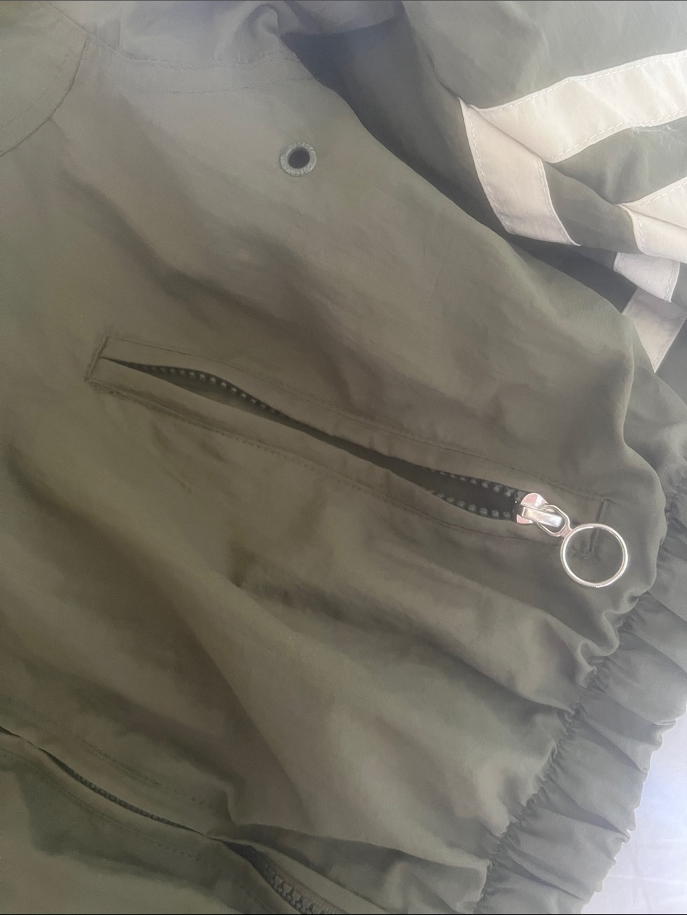 Bershka Olive Hooded Track Jacket with White Stripe Detail - Picture 5 of 5